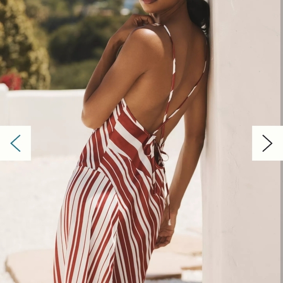 NWT By Anthropologie Satin Asymmetrical Slip Midi Dress Red/White Stripe L - Picture 3 of 15